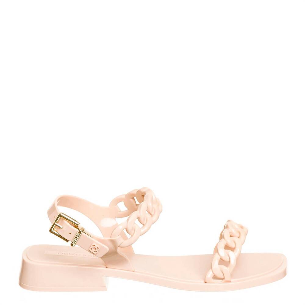 NEW PETITE JOLIE women's chain style straps kiara low heel sandal in nude